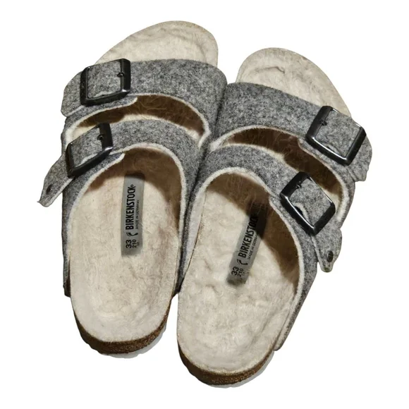Kids' Birkenstock Grey Beige Shearling Lined Sandals US 2 (Little Girl) - Picture 12 of 15